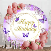 Aperturee - Aperturee Round Glitter Butterfly Violet Birthday Backdrop